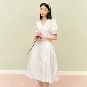 PEACEBIRD - White Vintage Flower Full Seal Long Dress